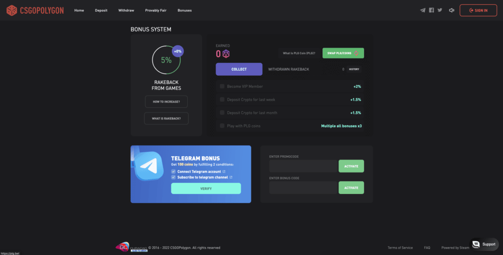 CSGOPolygon Bonus Reward Code System