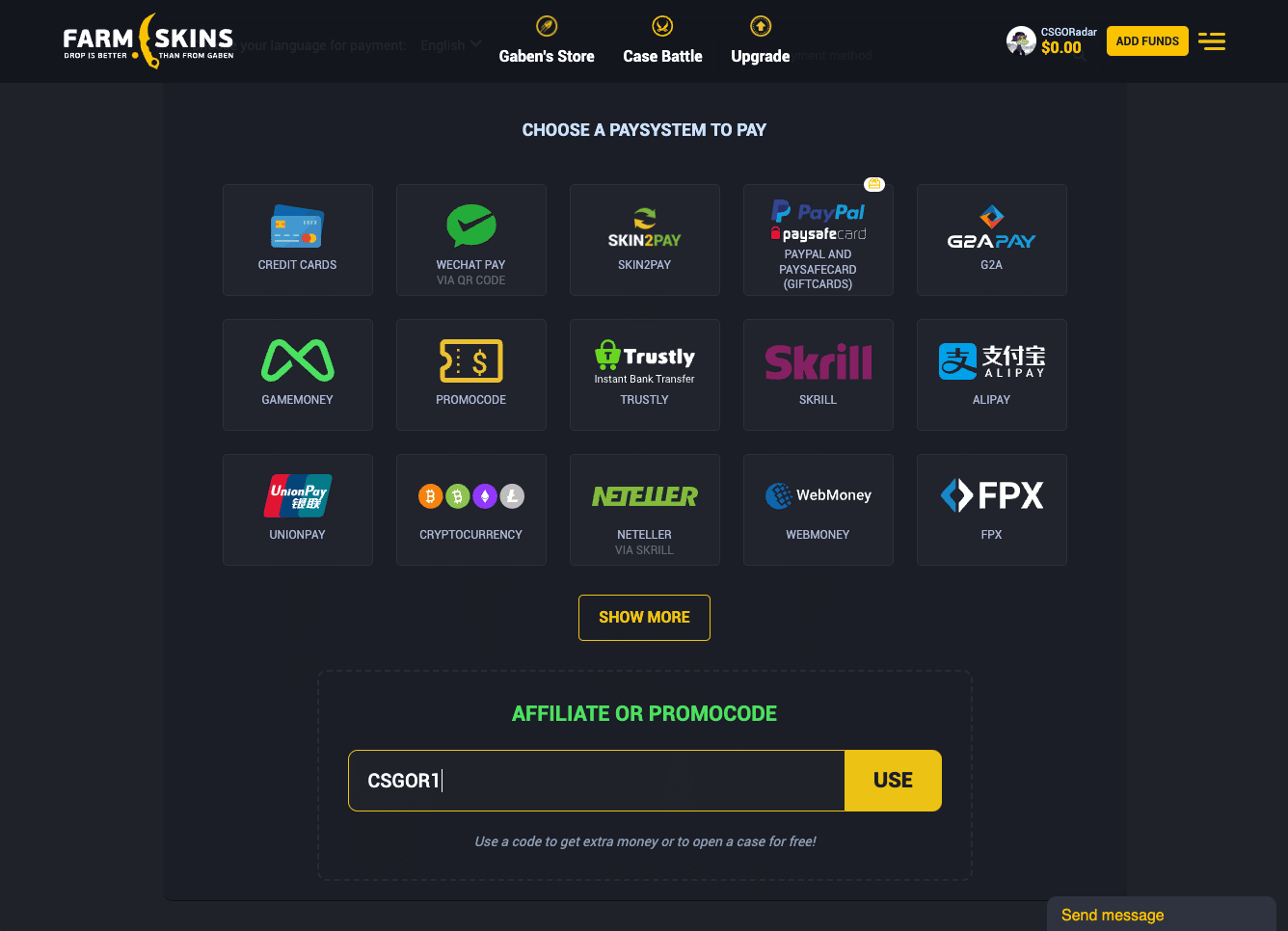 FarmSkins Payment methods review