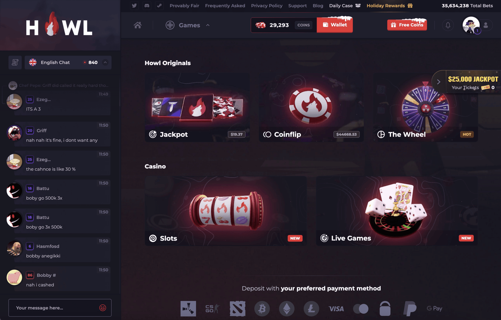 Howl gg casino games