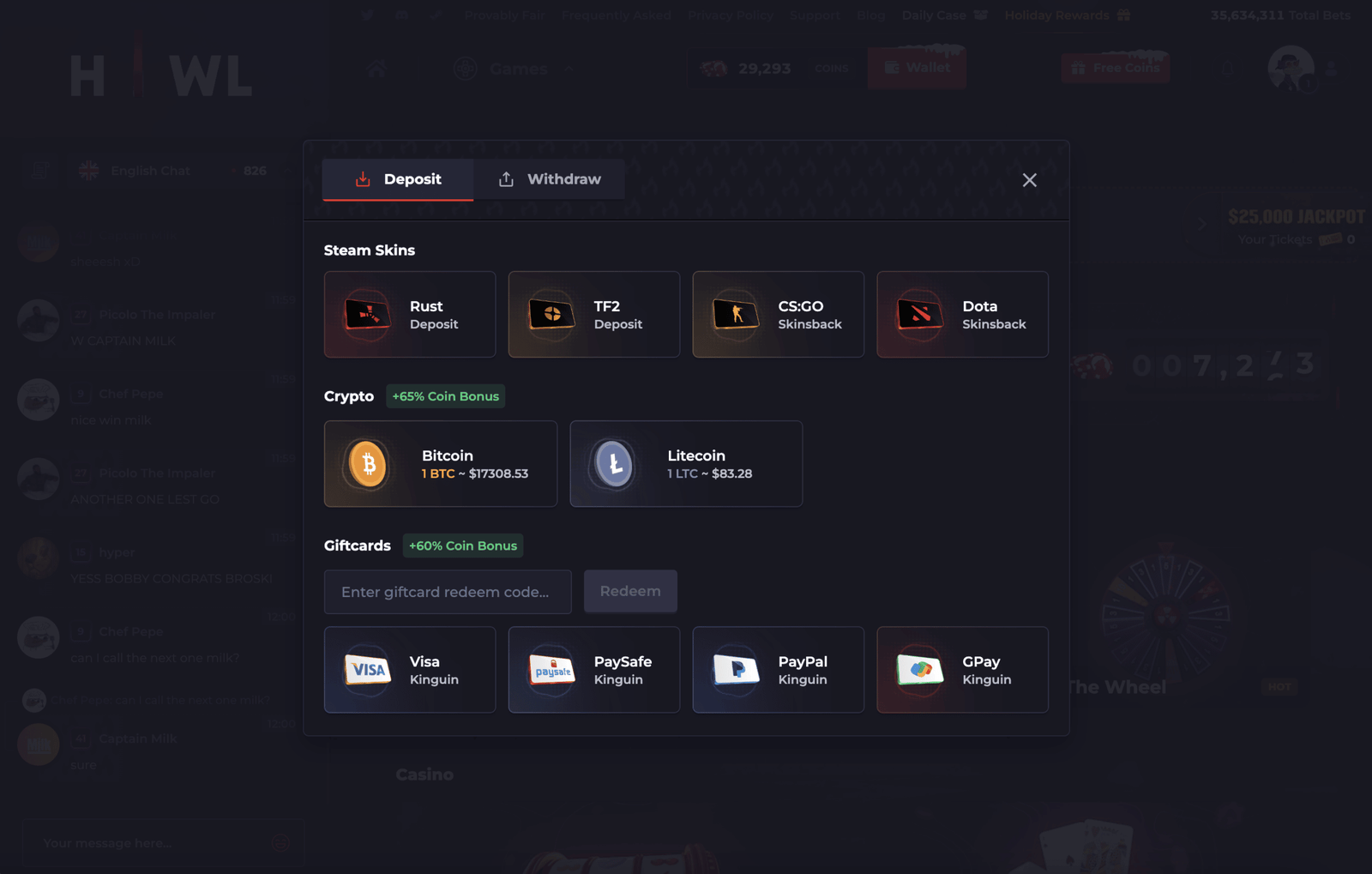 Howl gg payment methods