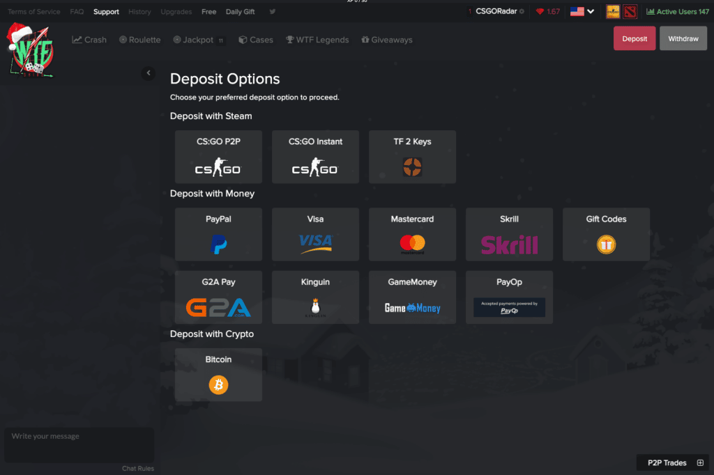 WTFSkins list of payment methods