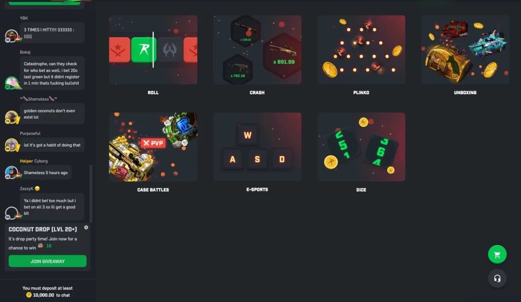 Обзор CSGORoll: большой выбор игр на удачу