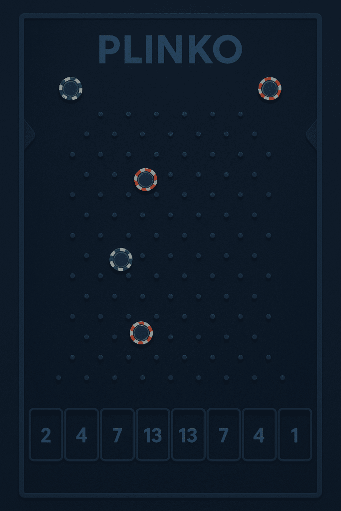 A visual representation of a CS2 Plinko gambling game board with chips falling.
