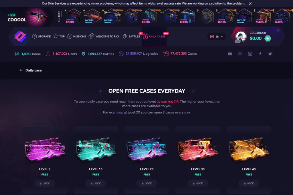 Free daily cases SkinClub