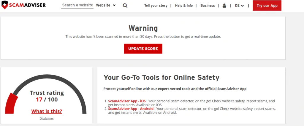 ScamAdviser score