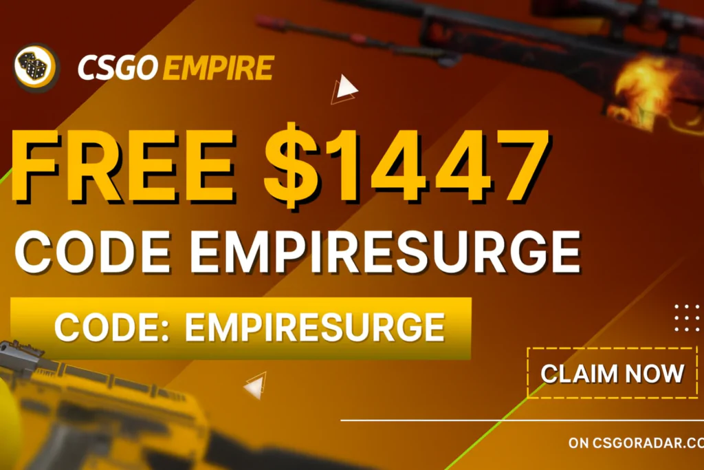 CSGO Empire promo code Empiresurge offering free $1447 skins and coins banner